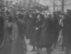 MS Slogan in yiddish on Stalin people on street AUDIO / Ukraine Stock Footage