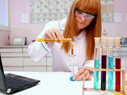 Scientist working at the chemistry laboratory Stock Footage