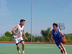 HD:Super Slo-Mo Shot of Young Players Practicing Jump-Shot and Block Stock Footage