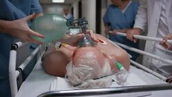 DS Manually ventilated senior patient on the way to OR Stock Footage