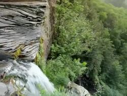 WS TU View of Katterskill Creek at top of Katterskill falls at misty / Haines Falls, New York, United States Stock Footage
