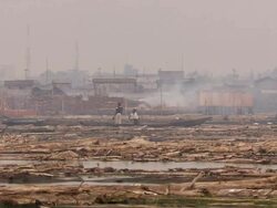 MS TS People on pirogues with logs of wood around / Lagos, Nigeria Stock Footage