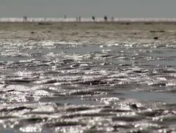 MS View of sea ebb tide at wadden sea, world heritage natural site, North Sea North Frisia, / St. Peter Ording, Schleswig Holstein, Germany Stock Footage