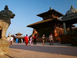T/L, WS, people passing through Bhaktapur Durbar Square / Bhaktapur, Kathmandu Valley, Nepal Stock Footage