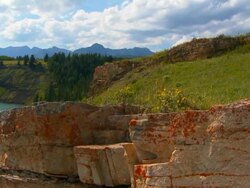 Beautiful mountain scene on the edge of a river. Stock Footage