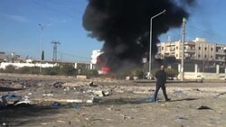 Aftermath of Airstrike - Fire & Smoke in Aleppo News Clip