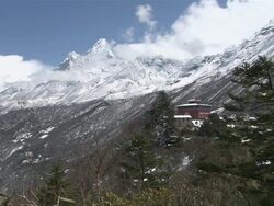 WS ZI Tengboche Monastery located on Mount Ama Dablam in Khumbu Valley / Tengboche,  Khumbu Region, Nepal Stock Footage
