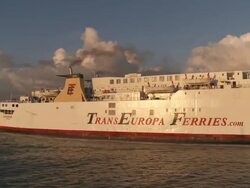 MS Ferry at entrance of port / Ostend, Flanders, Belgium Stock Footage