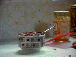 High speed - CU Flies buzzing about sugar bowl, Fly swat knocks sugar everywhere, England Stock Footage