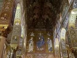 Palace of the Normans (Palazzo dei Normanni), Palatine chapel, interior views, magnificent mosaics decorations, Palermo, Sicily Stock Footage