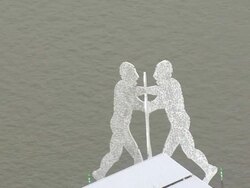 MS AERIAL Shot over Molecule men / Berlin, Germany Stock Footage