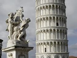 MS Leaning tower of Pisa and sculpture, UNESCO world heritage / Pisa, Tuscany, Italy Stock Footage
