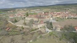 Spain, Burgos region. Drone views of Santo Domingo de Silos village Stock Footage