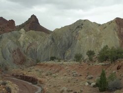 Panning shot of rock and brush layers with small creek. Stock Footage