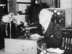 Nobel Prize winner Victor Hess in his laboratory Stock Footage