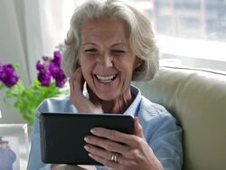 Senior skype sofa   CM LI Stock Footage