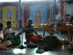 MS TD People attending ceremony in temple / Batticaloa, Sri Lanka Stock Footage