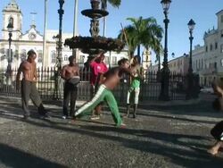 WS Men dancing typical Capueira dance / Salvador de Bahia, Bahia, Brasil   Stock Footage