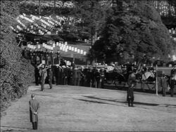 B/W 1963 horse-drawn wagon with JFK's coffin stopping in Arlington Cemetery / Washington DC / newsreel Stock Footage