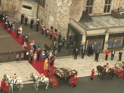 Queen Elizabeth II, Prince Philip, Duke of Edinburgh at the Royal Wedding Departures Westminster Abbey C Camera at London England. (Footage by WireImage Video/GettyImages) Stock Footage