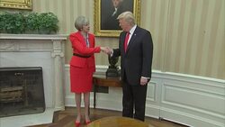 Theresa May and Donald Trump Oval Office Handshake News Clip