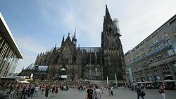 Cologne Cathedral with Train Station Stock Footage
