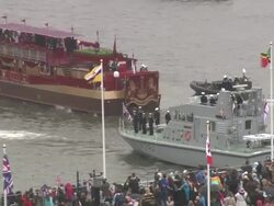 Queen Elizabeth II, Camilla, Duchess of Cornwall, Prince Charles, Prince of Wales,  Prince Philip, The Duke of Edinburgh, Catherine, Duchess of Cambridge,  Prince William, Duke of Cambridge and Prince Harry at Diamond Jubilee - Thames River Pageant on June Stock Footage