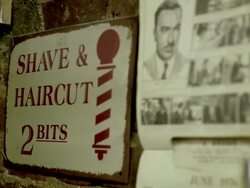 CU R/F Sign on barbershop wall, Brooklyn, New York City, New York State, USA Stock Footage