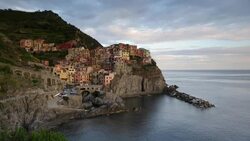 Italy, Liguria, Cinque Terre, Manarola, elevated view Stock Footage
