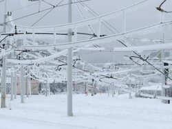 Glaze Ice On Railway Wires Stock Footage