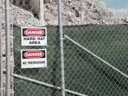 MS Warning signs and fence at demolition site / Chicago, Illinois, USA Stock Footage