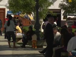 "People sitting, relaxing and enjoying the sun in Plaza De La Armas, Chachapoyas, Peru [PerÃƒÂº]" Stock Footage