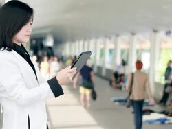 Tablet for business,Bangkok city Stock Footage