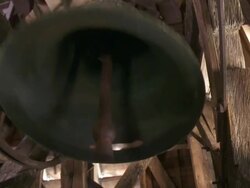 CU bell ringing in church tower / Latour, Brussel, Belgium Stock Footage