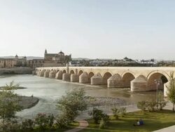 Cathedral Mosque & Roman bridge Cordoba Timelapse Day to Night Zoom Stock Footage