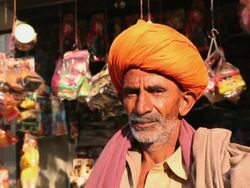 Portrait of a rajasthani senior man, Pushkar, Rajasthan, India Stock Footage