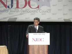 September 23, 2008 WS ZI Al Franken arriving to give senatorial campaign speech at the National Jewish Democrat Council meeting at Washington Hilton/ Washington DC/ AUDIO Stock Footage