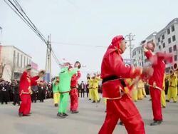 MS TS Villagers performing gongs and drums in traditional festive folk celebration or carnival during chinese spring festival  AUDIO  / xi'an, shaanxi, china Stock Footage