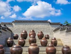 View of Jang Dok(Stocker) and stone wall in Gyeongbokgung(ancient palace) Stock Footage