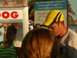 Beach seller sells Hot Dogs Stock Footage