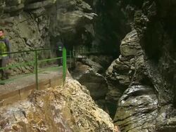 MS Tourist enjoying at canyon Breitachklamm near Allgau Alps / Oberstdorf, Bavaria, Germany Stock Footage