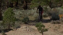 Teenage boy mountain biker doing tricks off dirt jumps. Stock Footage