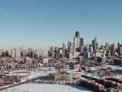 WS PAN View of city skyline with suburbs in winter / Chicago, Illinois, USA Stock Footage
