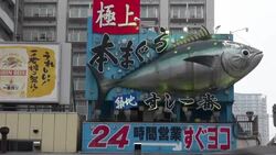 Restaurant sign at Tsukiji market Stock Footage