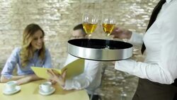 HD: Waitress Carry Wine For Guests. Stock Footage