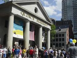 MS People roaming at quincy market in city / Boston, Massachusetts, United States Stock Footage