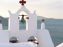 MS ZO Church in Oia / Santorini, Cyclades Islands, Greece Stock Footage