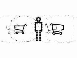 SHOPPING CARTS - man, pure black dots (LOOP) Stock Footage