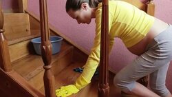 Pregnant woman washes the floors Stock Footage