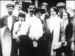 B/W 1915 survivors of the Lusitania disaster posing for camera / newsreel Stock Footage
